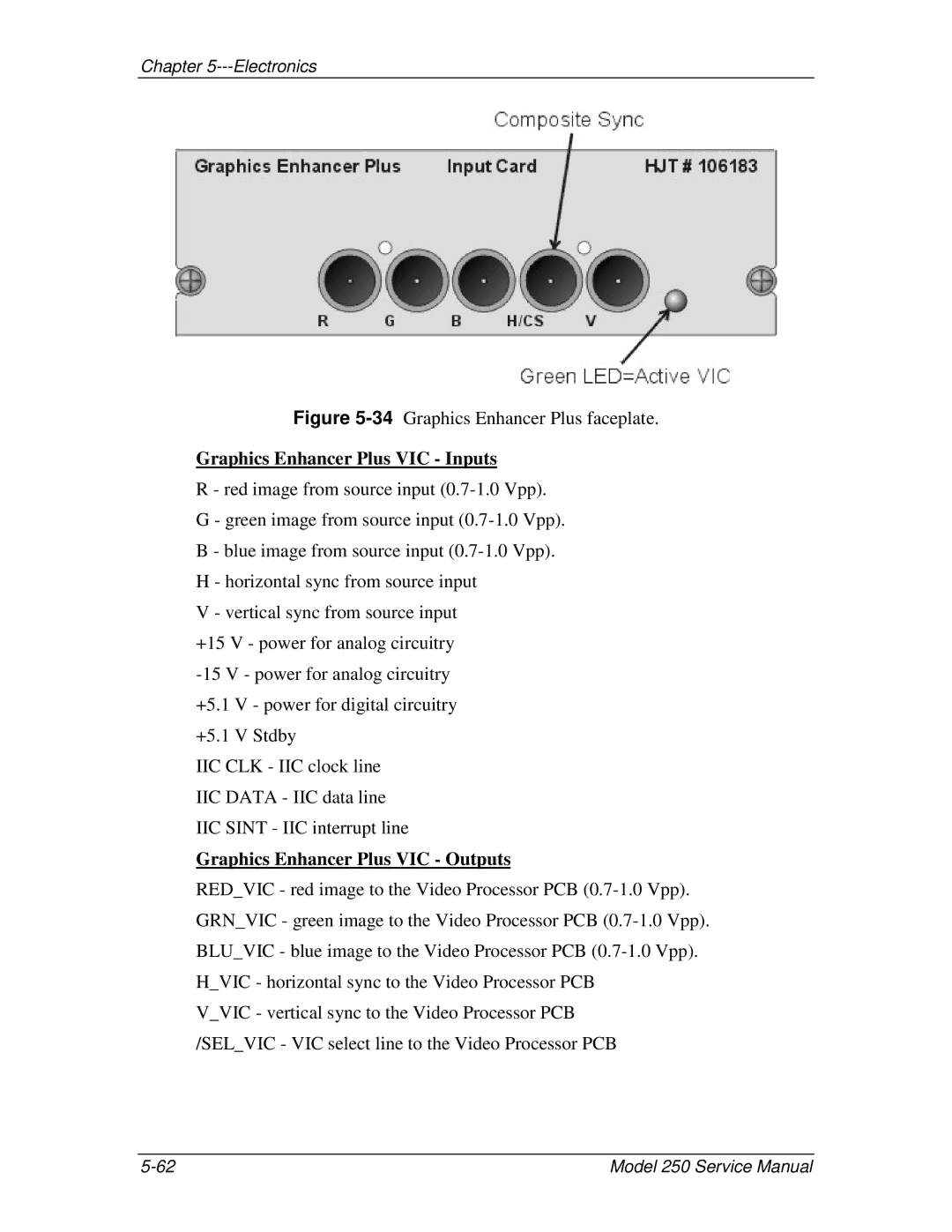 JVC 250 service manual Graphics Enhancer Plus VIC Inputs, Graphics Enhancer Plus VIC Outputs 