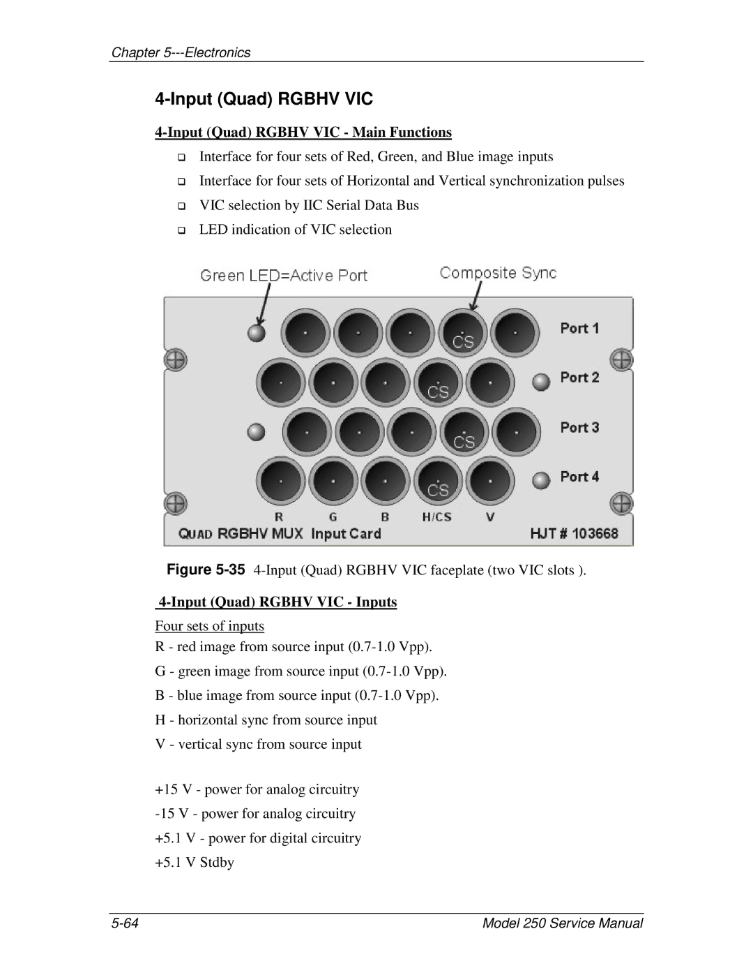 JVC 250 service manual Input Quad Rgbhv VIC Main Functions, Input Quad Rgbhv VIC Inputs 