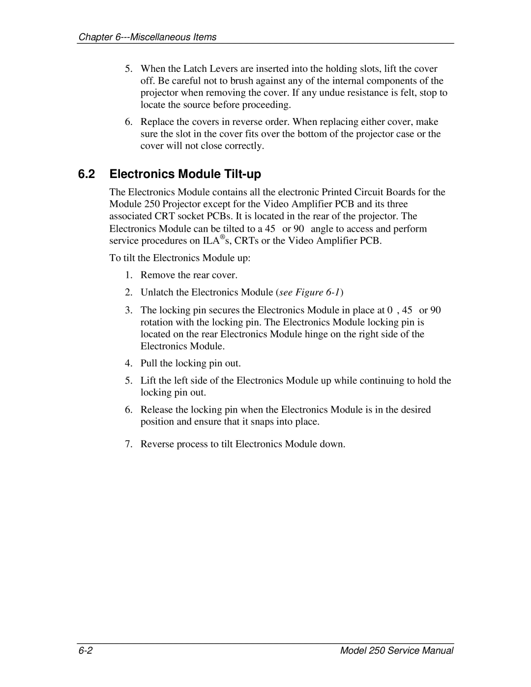 JVC 250 service manual Electronics Module Tilt-up 