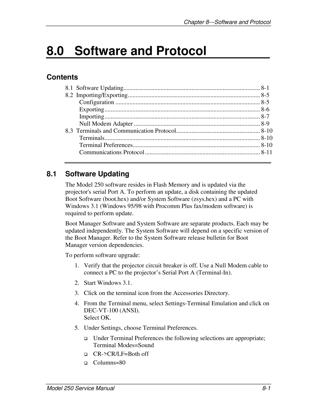 JVC 250 service manual Software and Protocol, Software Updating 