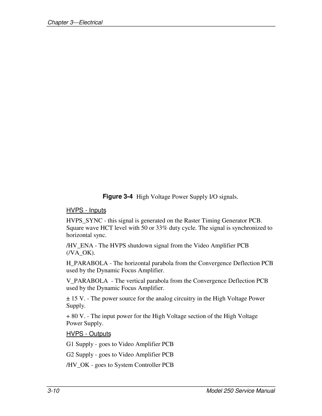 JVC 250 service manual Hvps Inputs, Hvps Outputs 