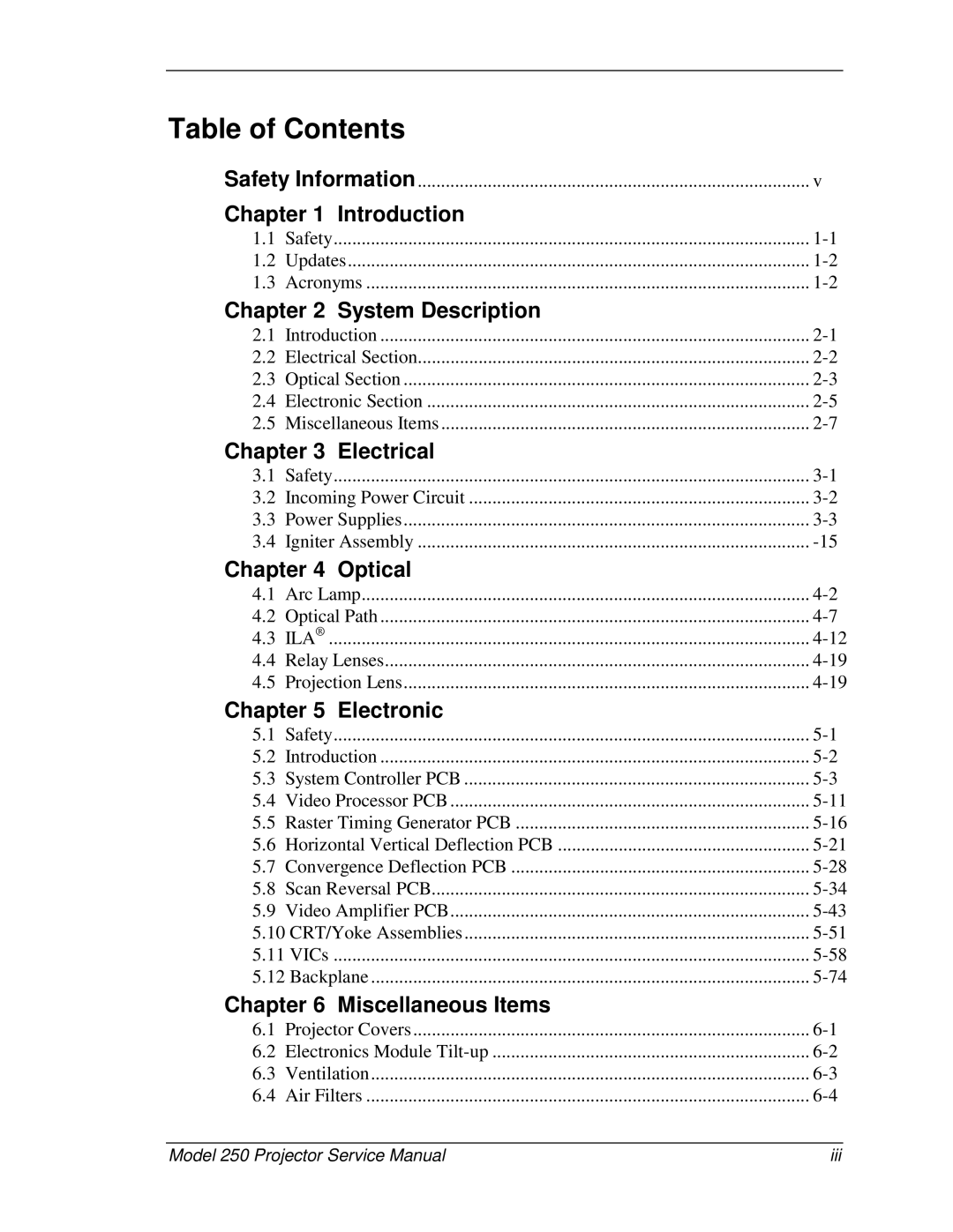 JVC 250 service manual Table of Contents 