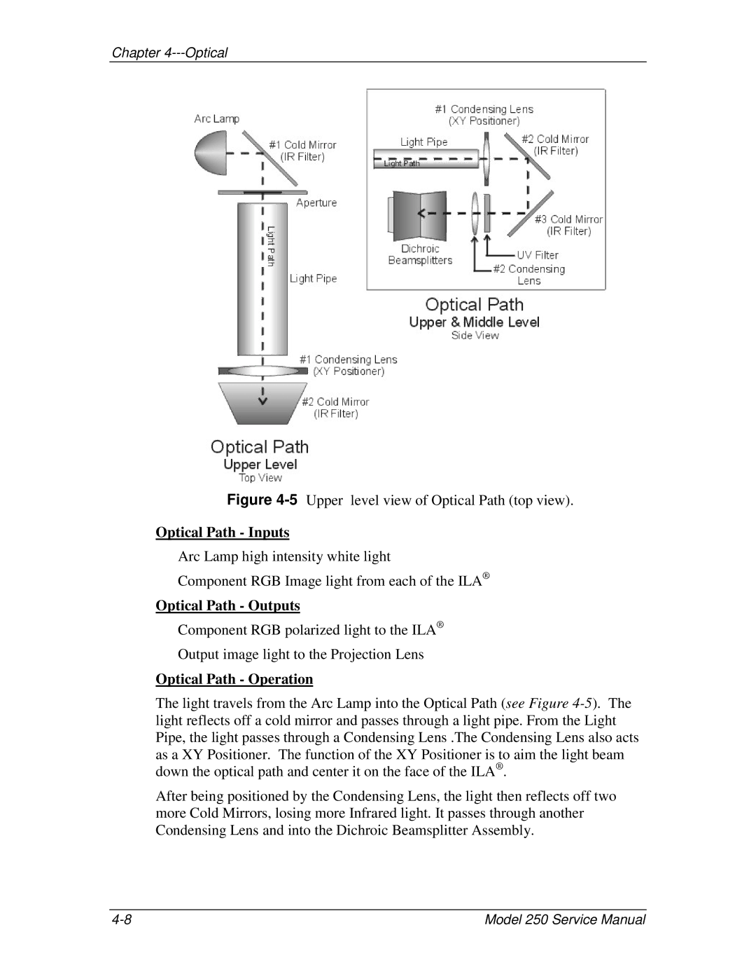 JVC 250 service manual Optical Path Inputs, Optical Path Outputs, Optical Path Operation 