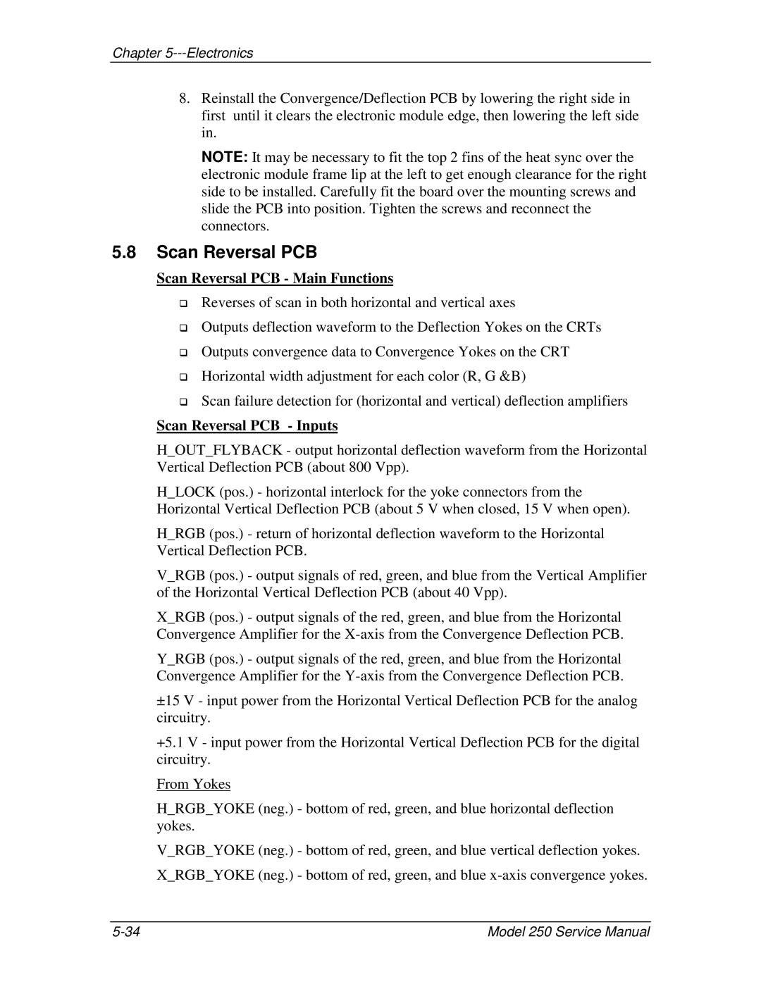 JVC 250 service manual Scan Reversal PCB Main Functions, Scan Reversal PCB Inputs 