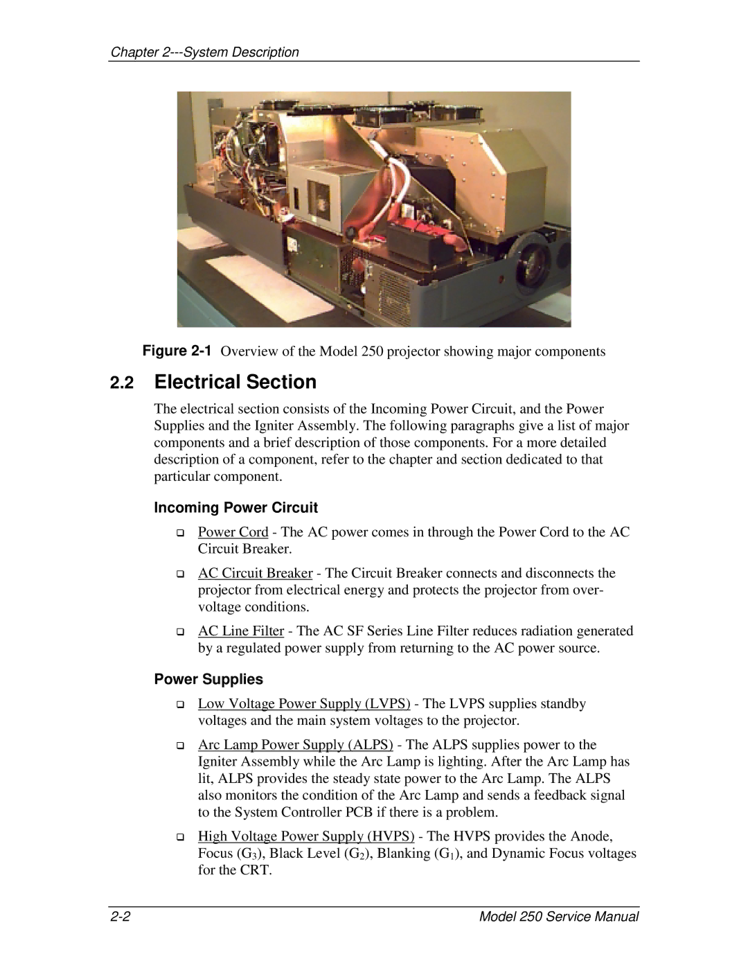 JVC 250 service manual Electrical Section, Incoming Power Circuit, Power Supplies 