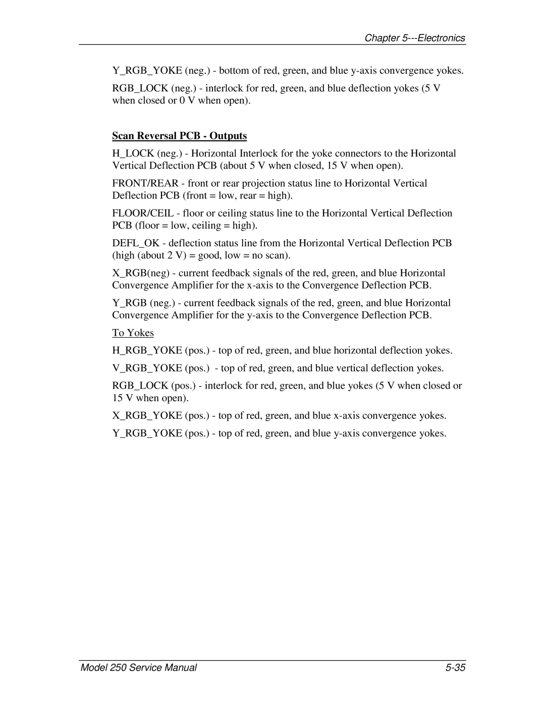 JVC 250 service manual Scan Reversal PCB Outputs 