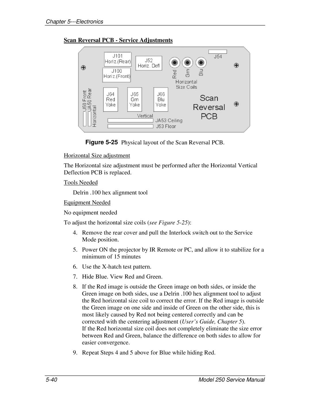 JVC 250 service manual Scan Reversal PCB Service Adjustments 