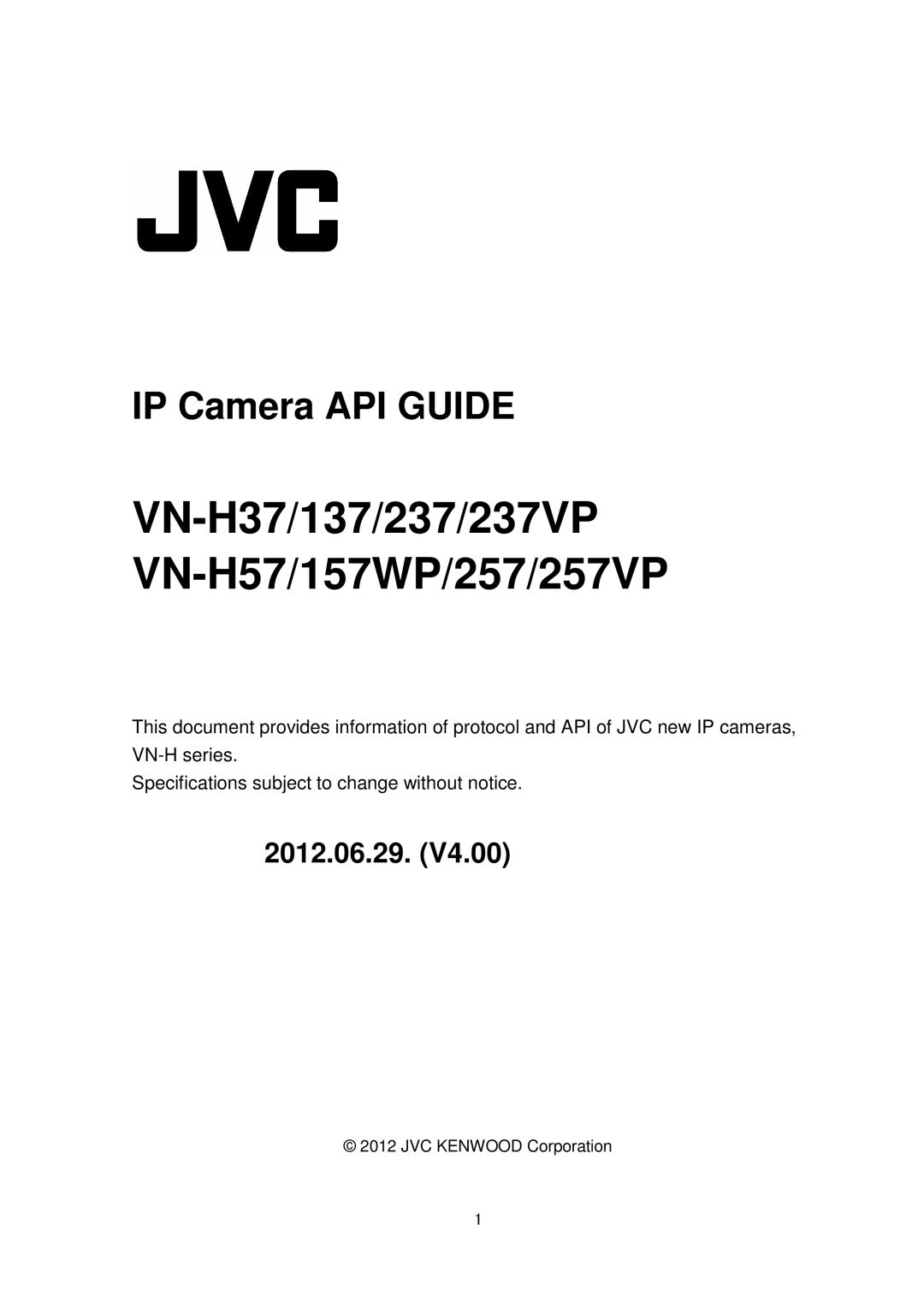 JVC specifications VN-H37/137/237/237VP VN-H57/157WP/257/257VP 