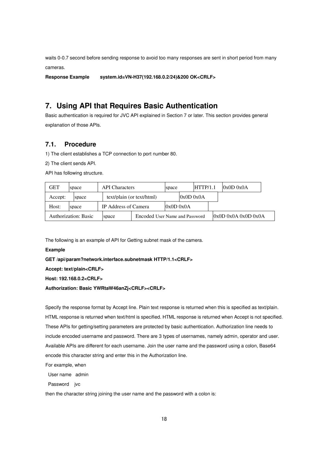 JVC 137, 257VP, 237VP, VN-H57, 157WP, VN-H37 specifications Using API that Requires Basic Authentication, Procedure 