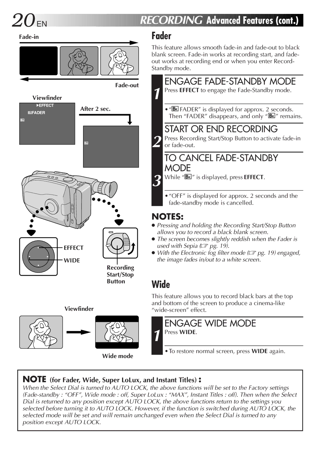 JVC 2EN instruction manual Fader, Advanced Features, Wide 