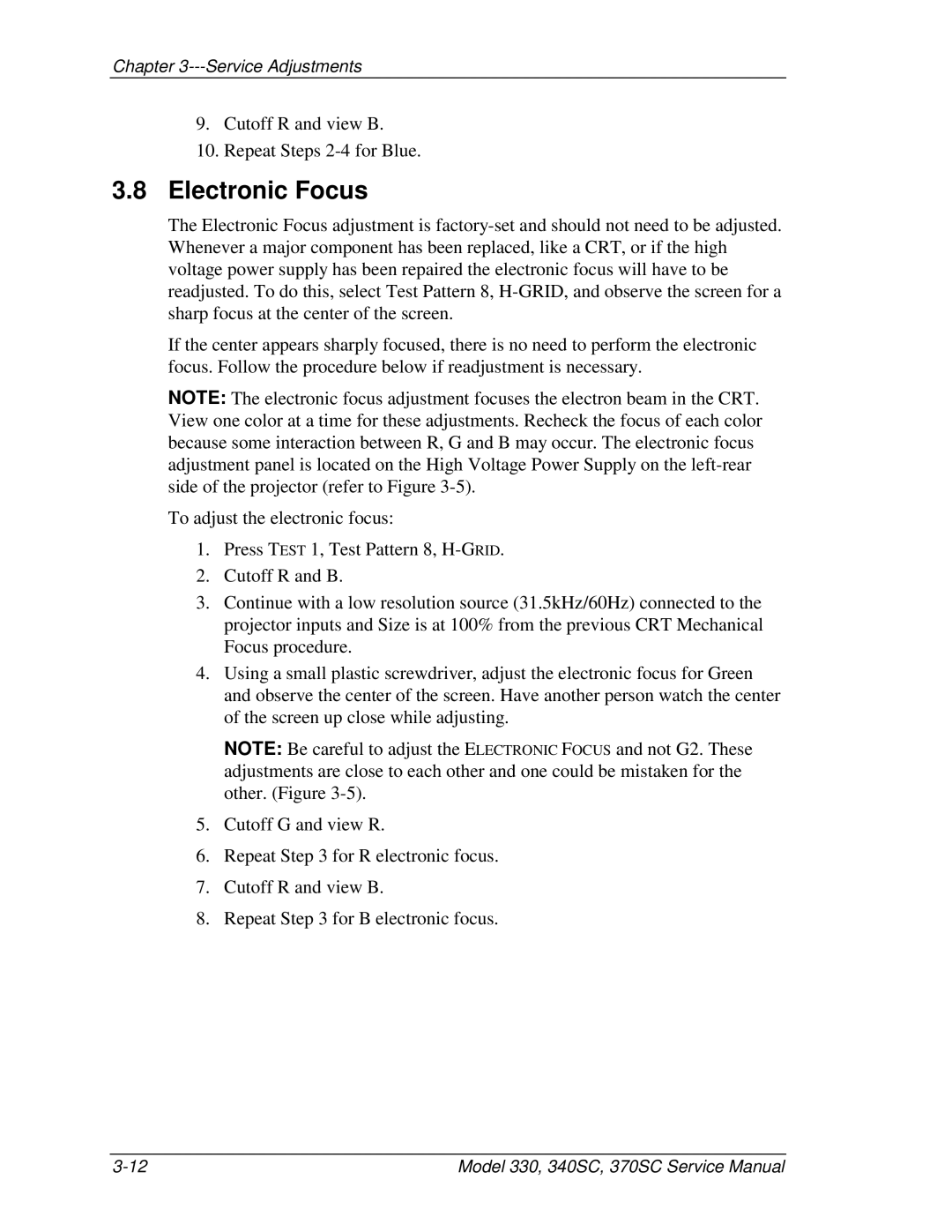 JVC 330, 370 SC, 340 SC service manual Electronic Focus 