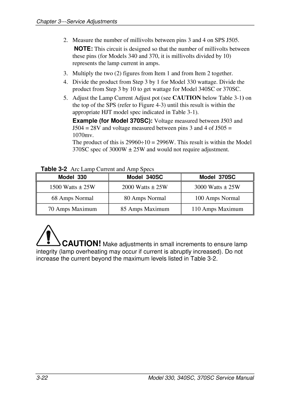 JVC 370 SC, 330, 340 SC service manual Watts ± 25W Amps Normal Amps Maximum 