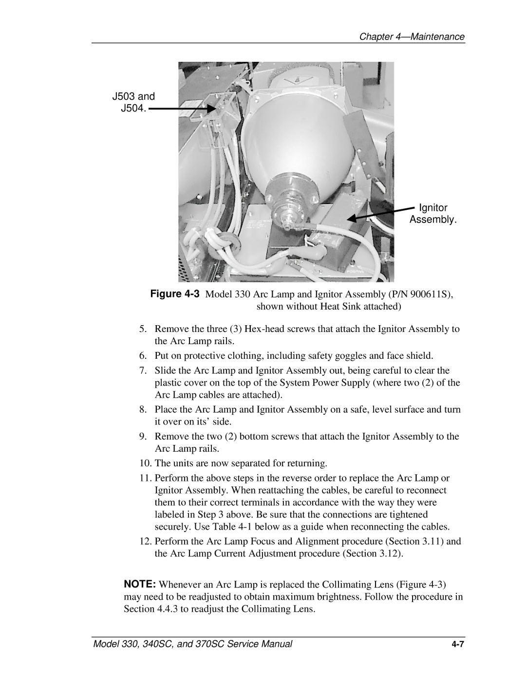 JVC 330, 370 SC, 340 SC service manual J503 J504 Ignitor Assembly 