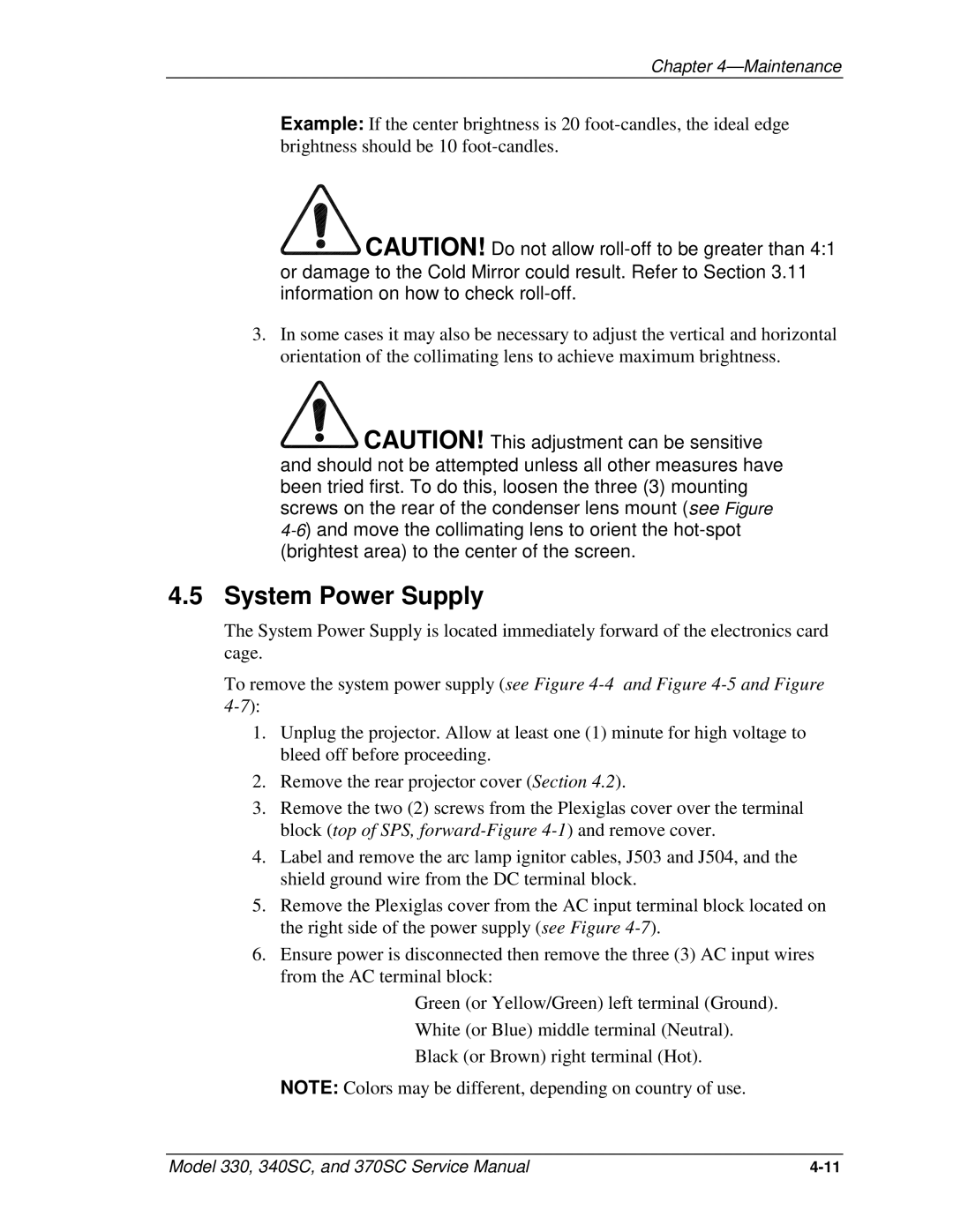 JVC 370 SC, 330, 340 SC service manual System Power Supply, To remove the system power supply see -4and -5and Figure 