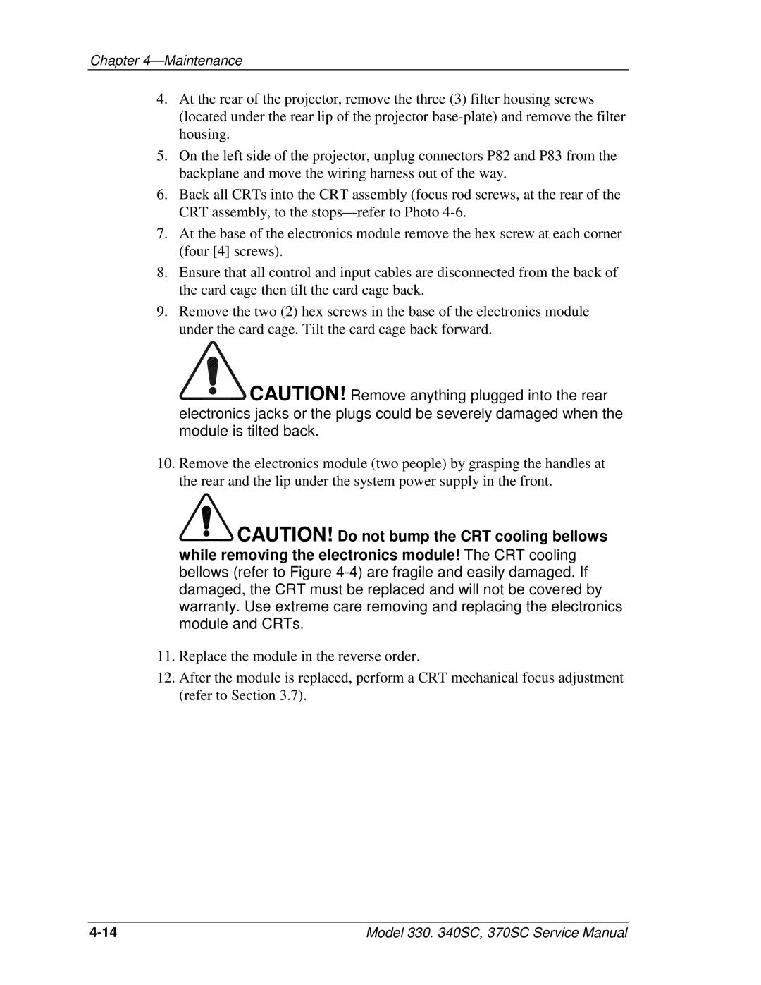 JVC 370 SC, 330, 340 SC service manual Maintenance 