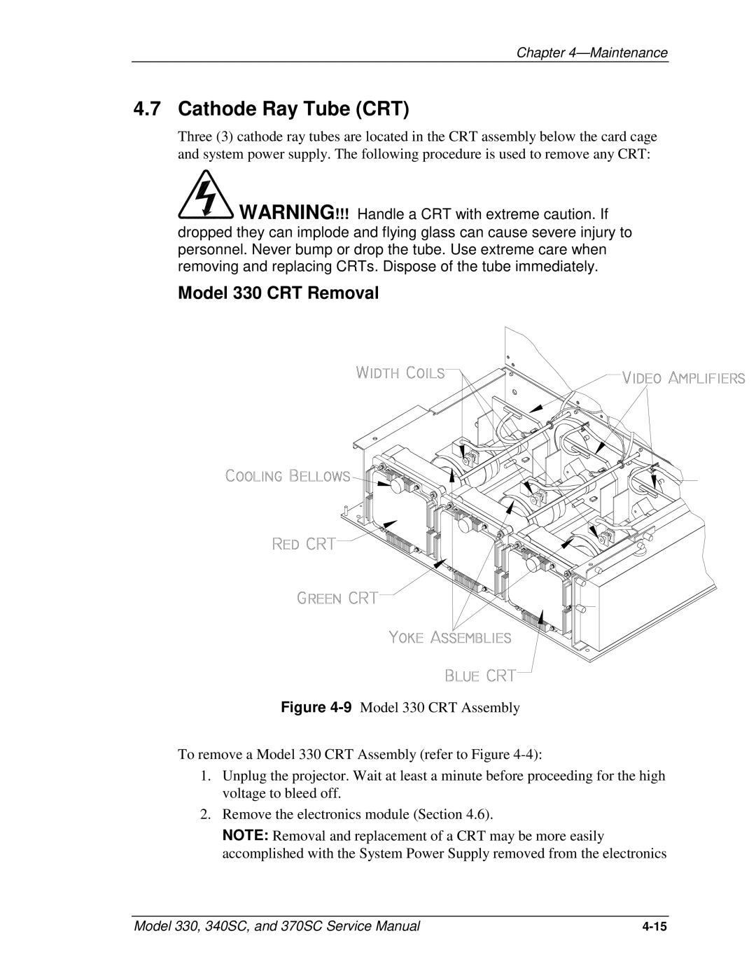 JVC 340 SC, 370 SC service manual Cathode Ray Tube CRT, Model 330 CRT Removal 