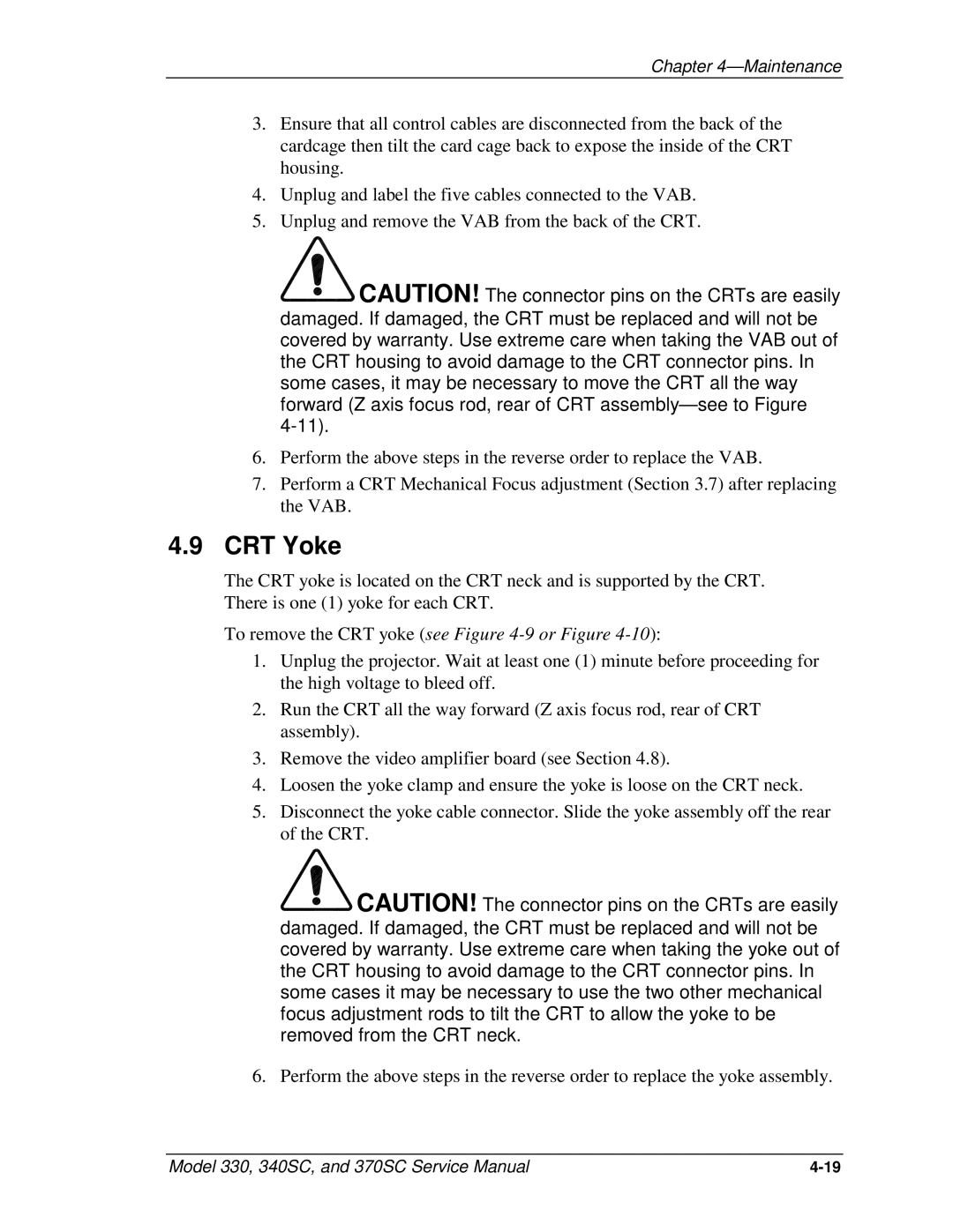 JVC 330, 370 SC, 340 SC service manual CRT Yoke, To remove the CRT yoke see -9or Figure 