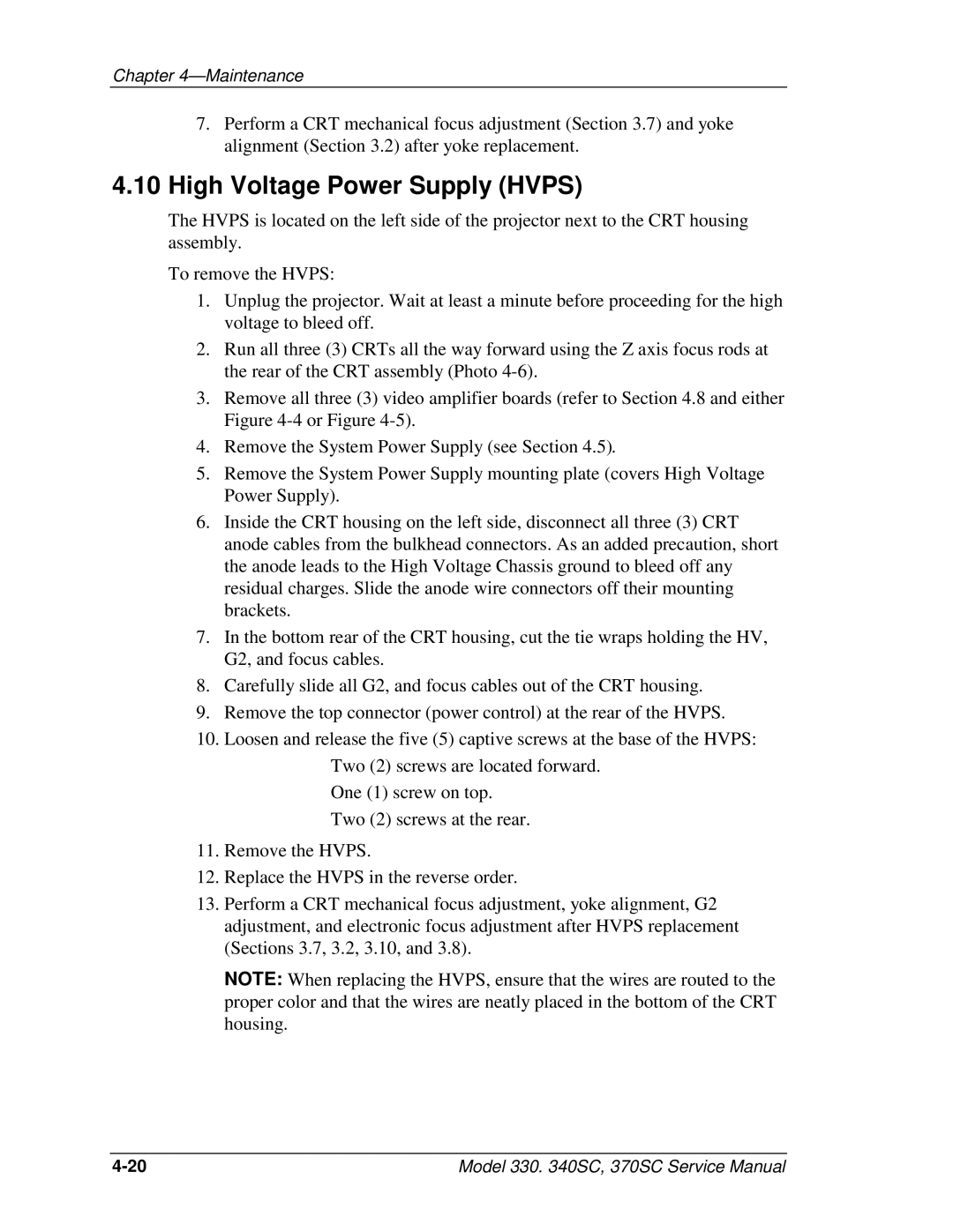 JVC 370 SC, 330, 340 SC service manual High Voltage Power Supply Hvps 