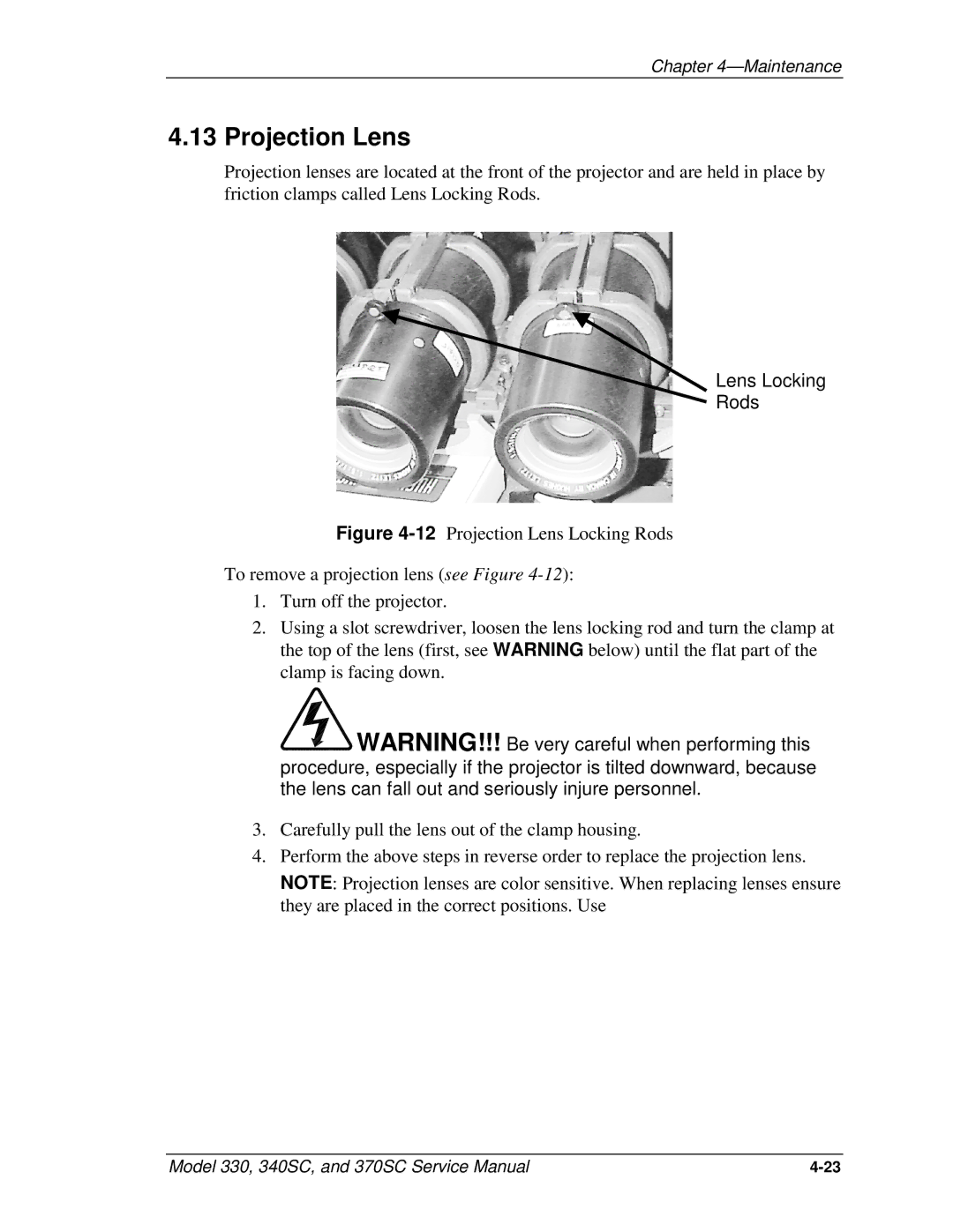 JVC 370 SC, 330, 340 SC service manual Projection Lens 