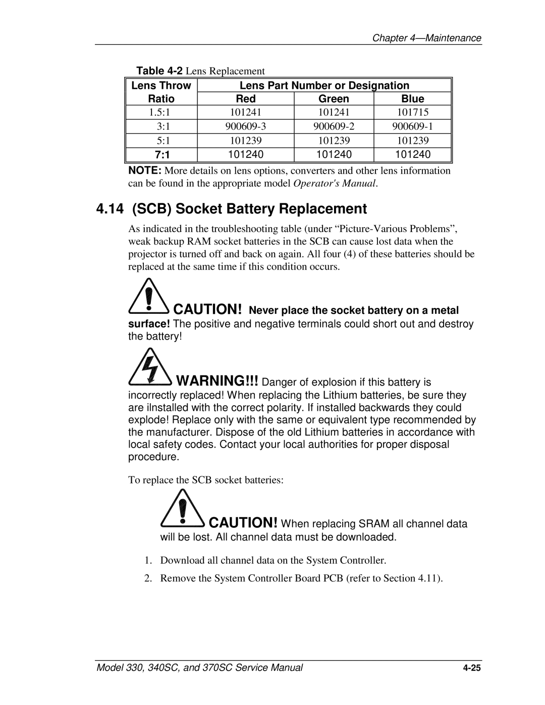 JVC 330, 370 SC, 340 SC service manual SCB Socket Battery Replacement 