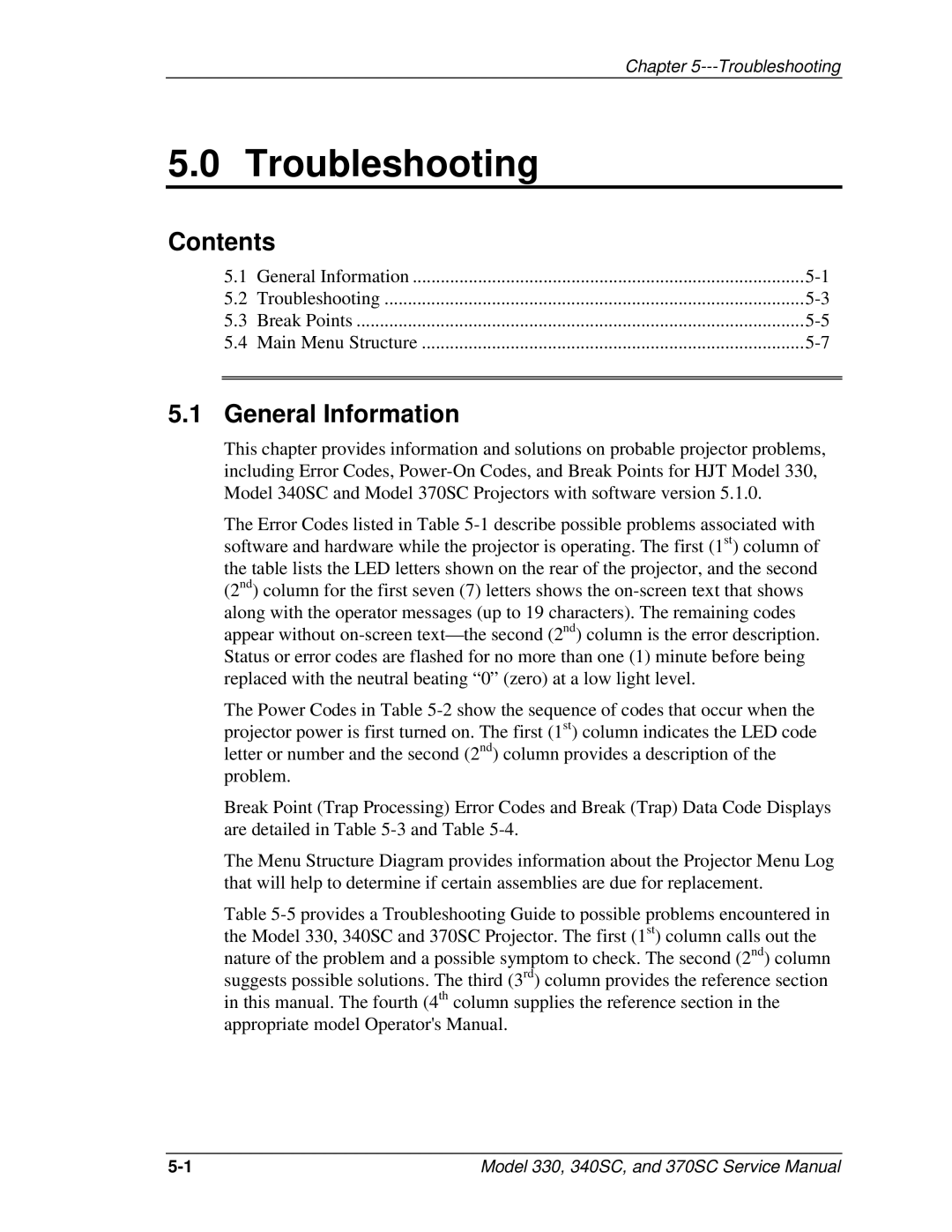 JVC 330, 370 SC, 340 SC service manual Troubleshooting, General Information 