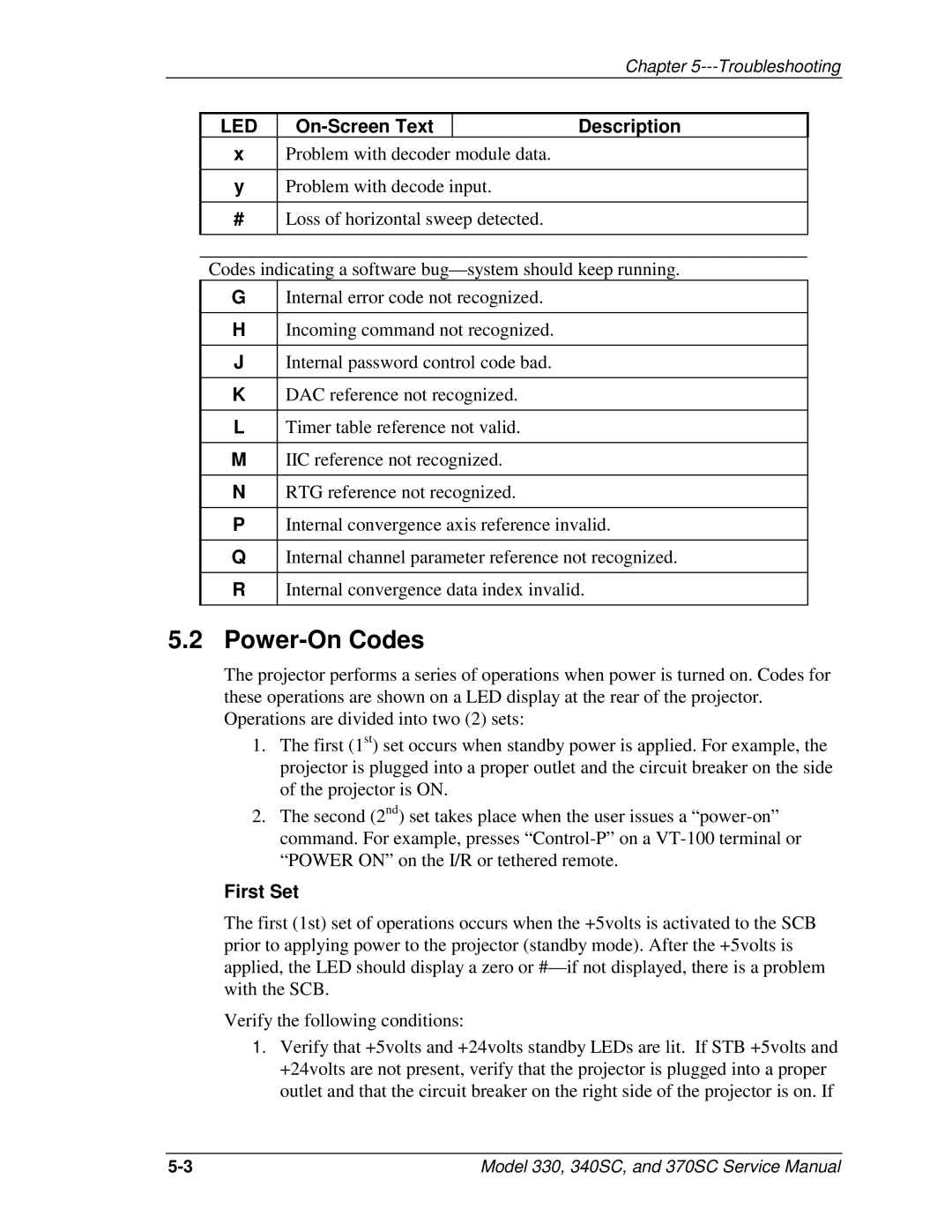 JVC 340 SC, 330, 370 SC service manual Power-On Codes, First Set 