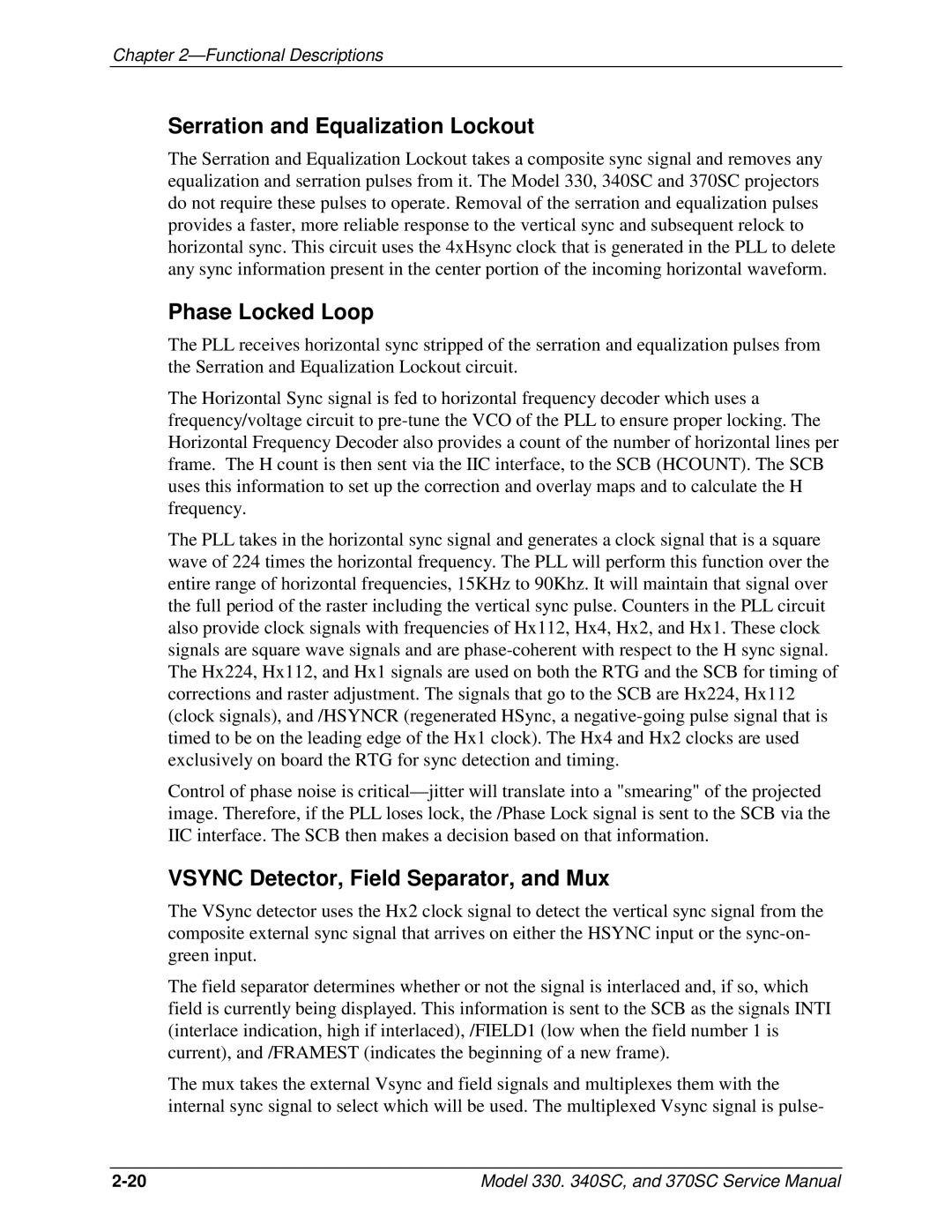 JVC 340 SC, 330, 370 SC Serration and Equalization Lockout, Phase Locked Loop, Vsync Detector, Field Separator, and Mux 