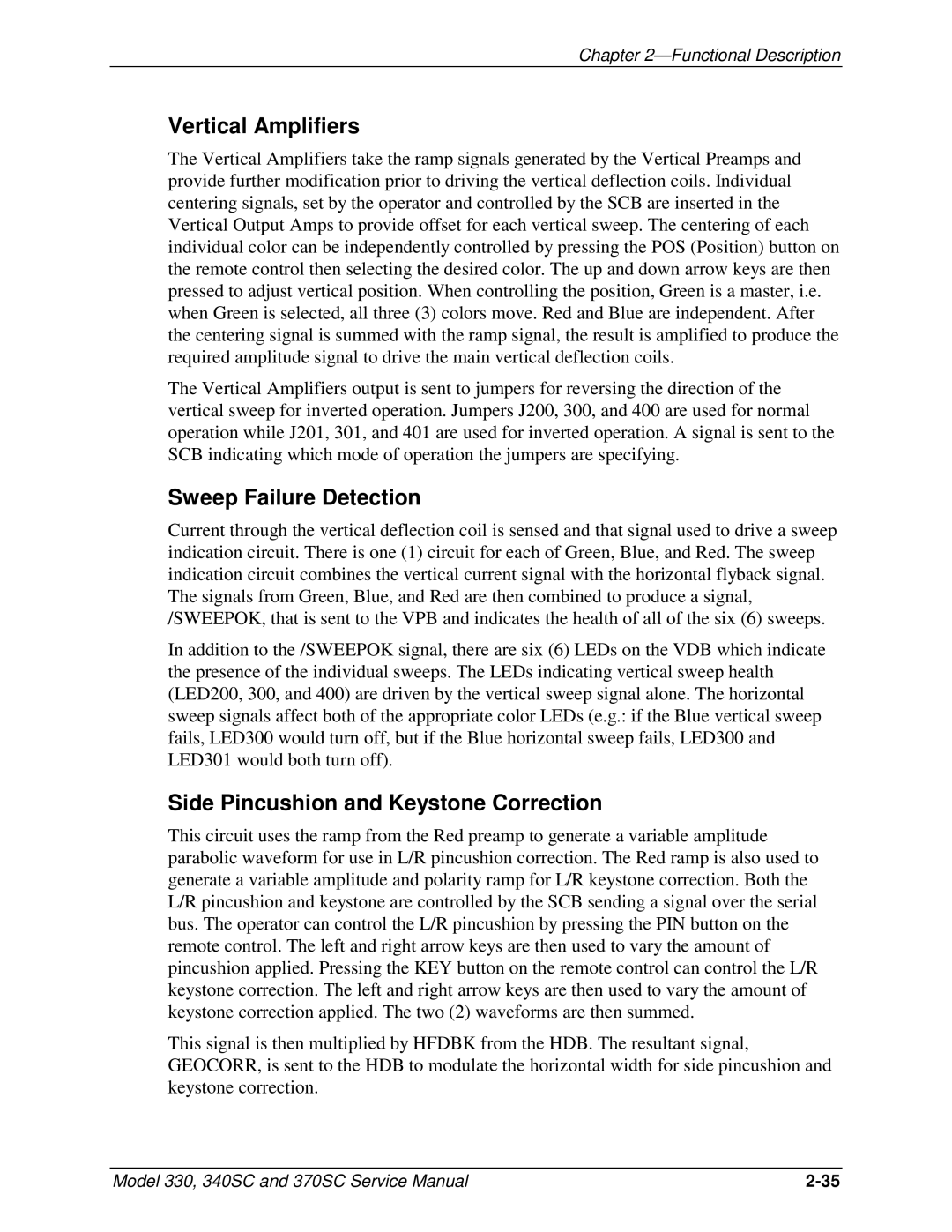 JVC 340 SC, 330, 370 SC service manual Vertical Amplifiers, Sweep Failure Detection, Side Pincushion and Keystone Correction 