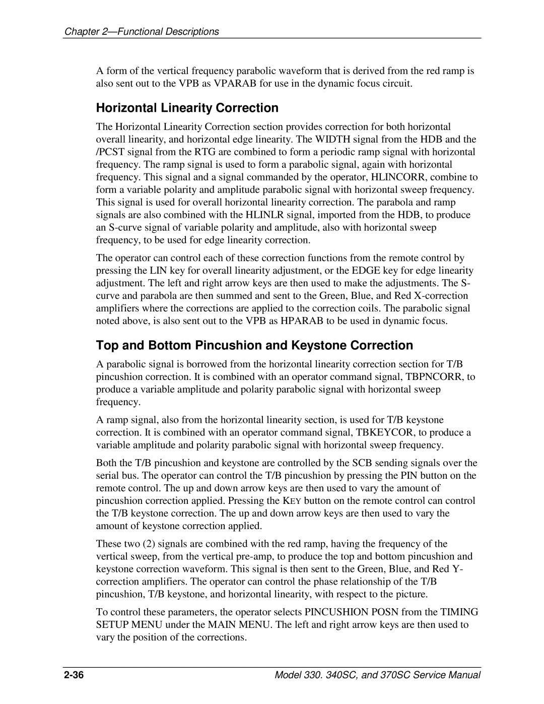 JVC 330, 370 SC, 340 SC service manual Horizontal Linearity Correction, Top and Bottom Pincushion and Keystone Correction 