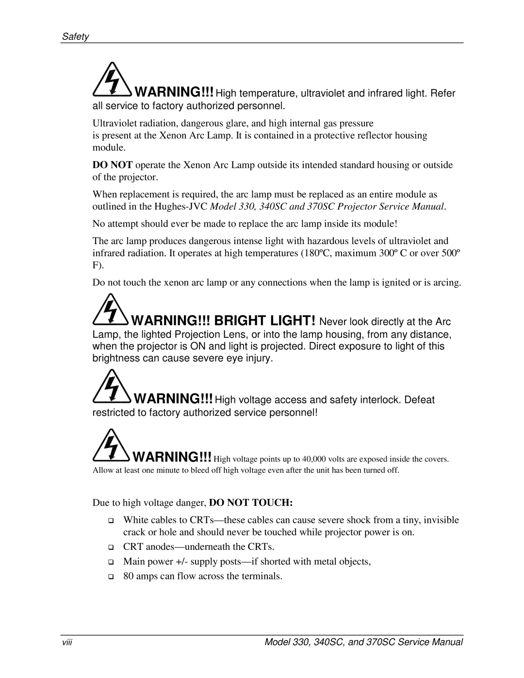 JVC 330, 370 SC, 340 SC service manual Viii 