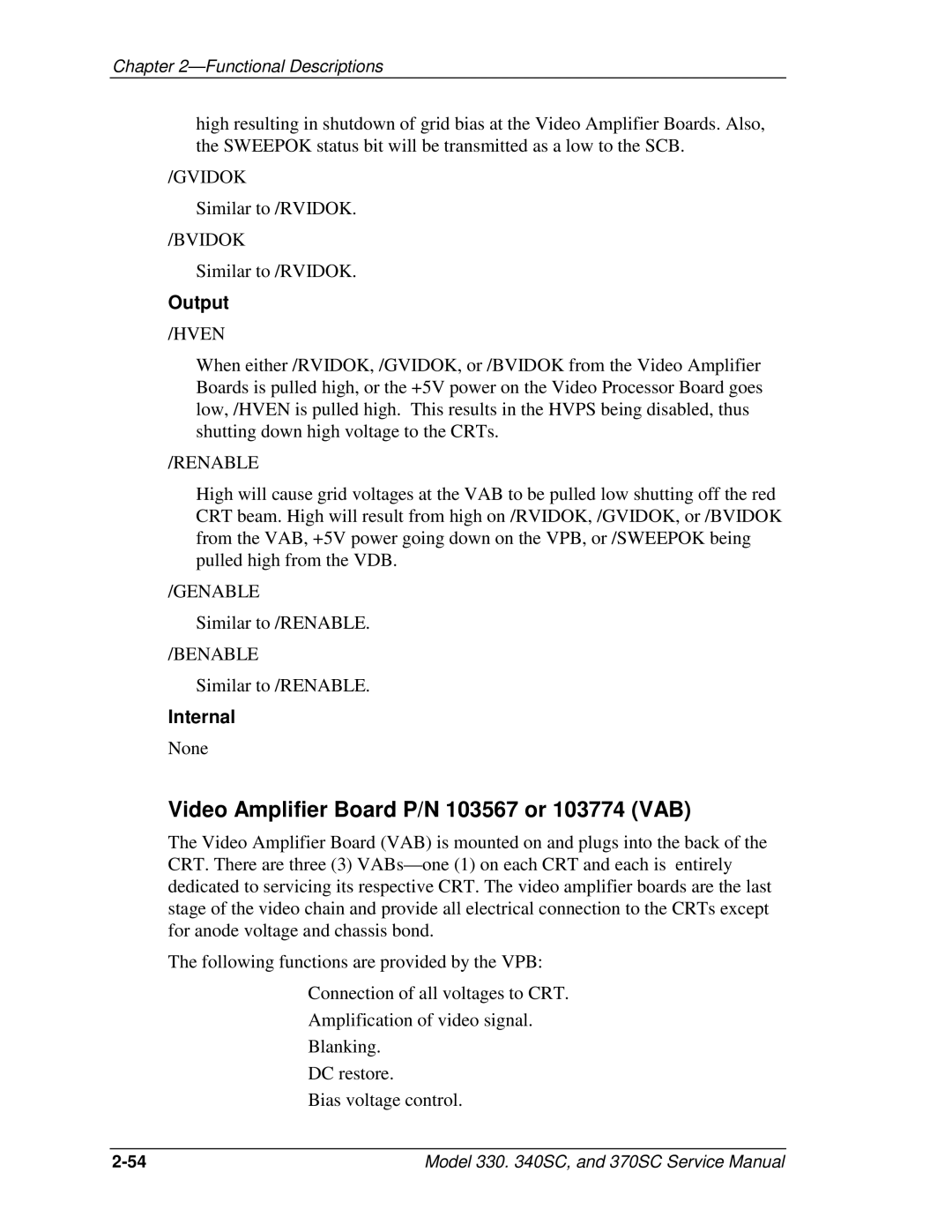 JVC 330, 370 SC, 340 SC service manual Video Amplifier Board P/N 103567 or 103774 VAB, Gvidok 