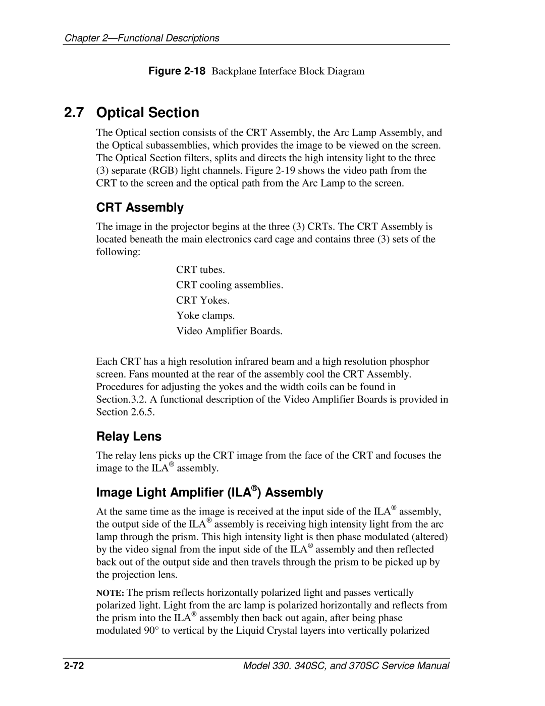 JVC 330, 370 SC, 340 SC service manual Optical Section, CRT Assembly, Relay Lens, Image Light Amplifier ILA Assembly 