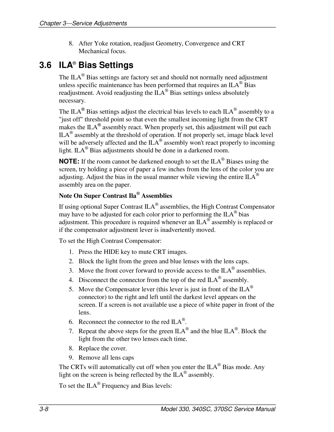 JVC 340 SC, 330, 370 SC service manual ILA Bias Settings 