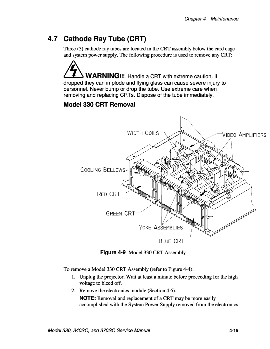 JVC 340 SC, 370 SC service manual Cathode Ray Tube CRT, Model 330 CRT Removal 