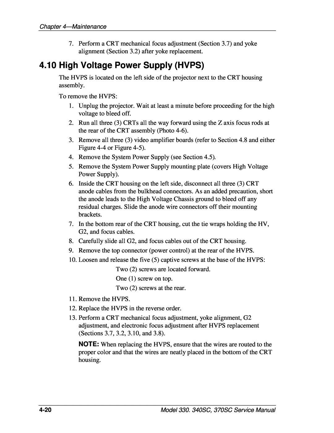 JVC 370 SC, 330, 340 SC service manual High Voltage Power Supply HVPS 