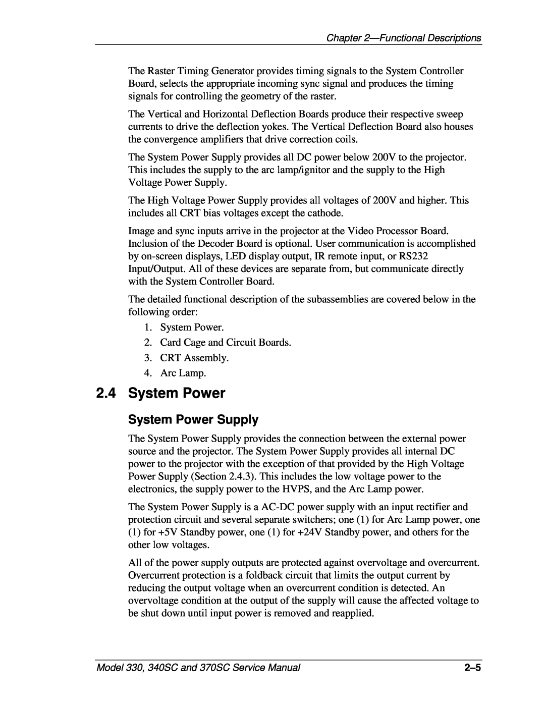 JVC 340 SC, 330, 370 SC service manual System Power Supply 