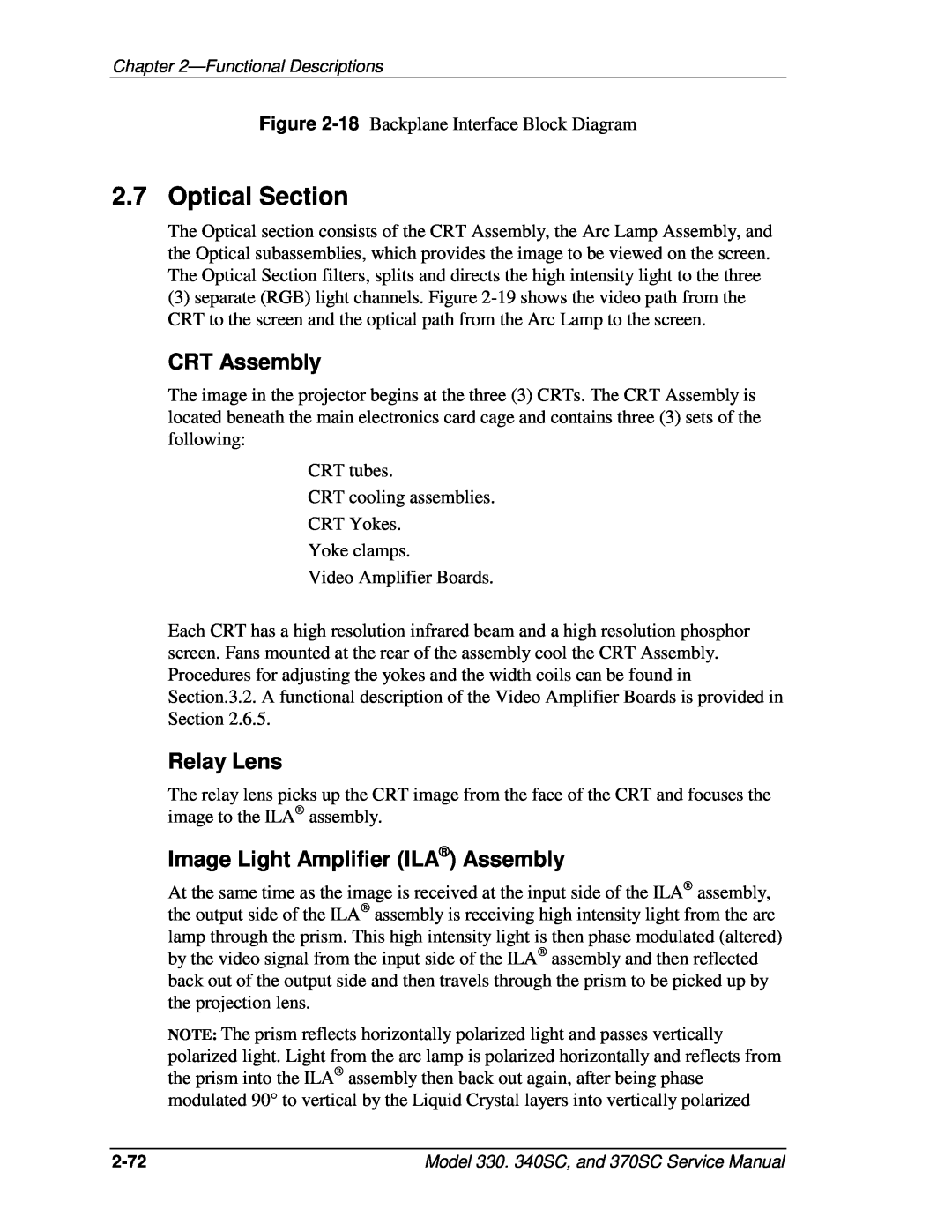 JVC 330, 370 SC, 340 SC service manual Optical Section, CRT Assembly, Relay Lens, Image Light Amplifier ILA Assembly 