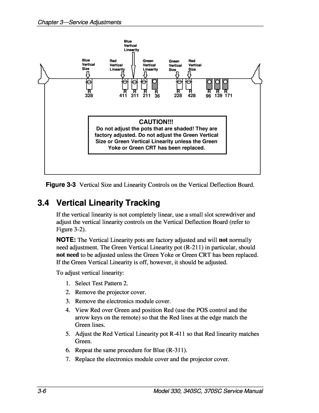 JVC 330, 370 SC, 340 SC service manual Vertical Linearity Tracking 