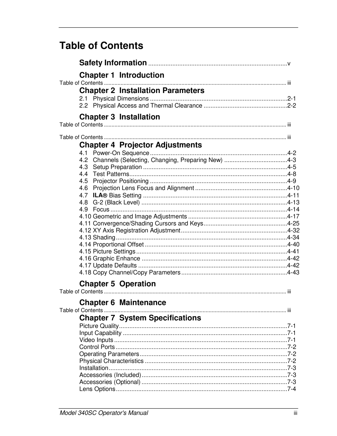 JVC 340SC manual Table of Contents 