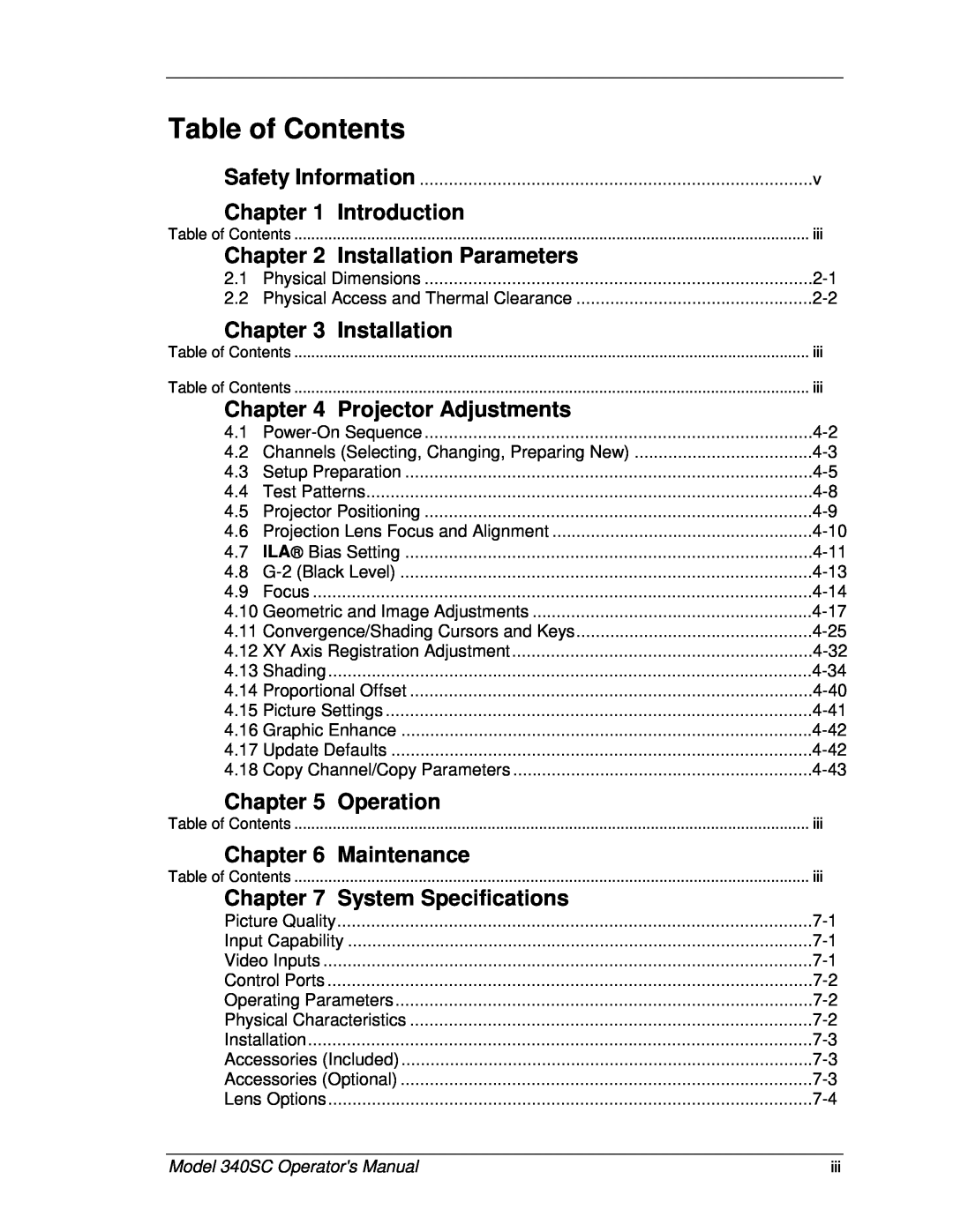 JVC 340SC manual Table of Contents 