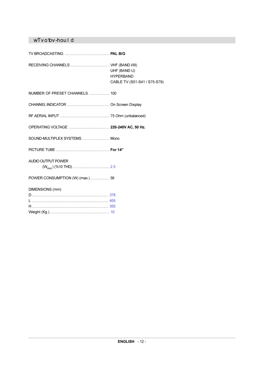 JVC 50050690 manual Specifications 