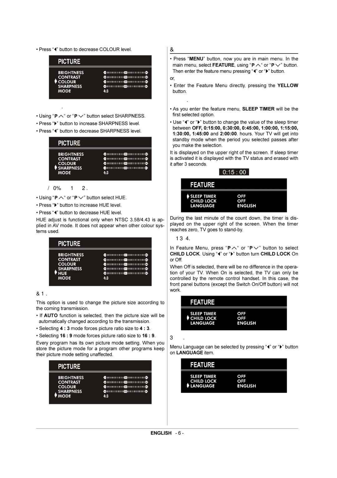 JVC 50052496 manual Feature Menu, Setting Sharpness 