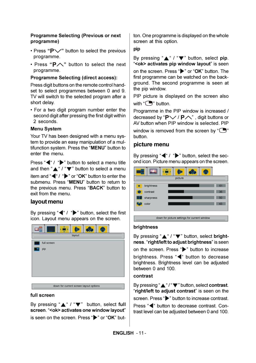 JVC 50059704 manual Layout menu, Picture menu 