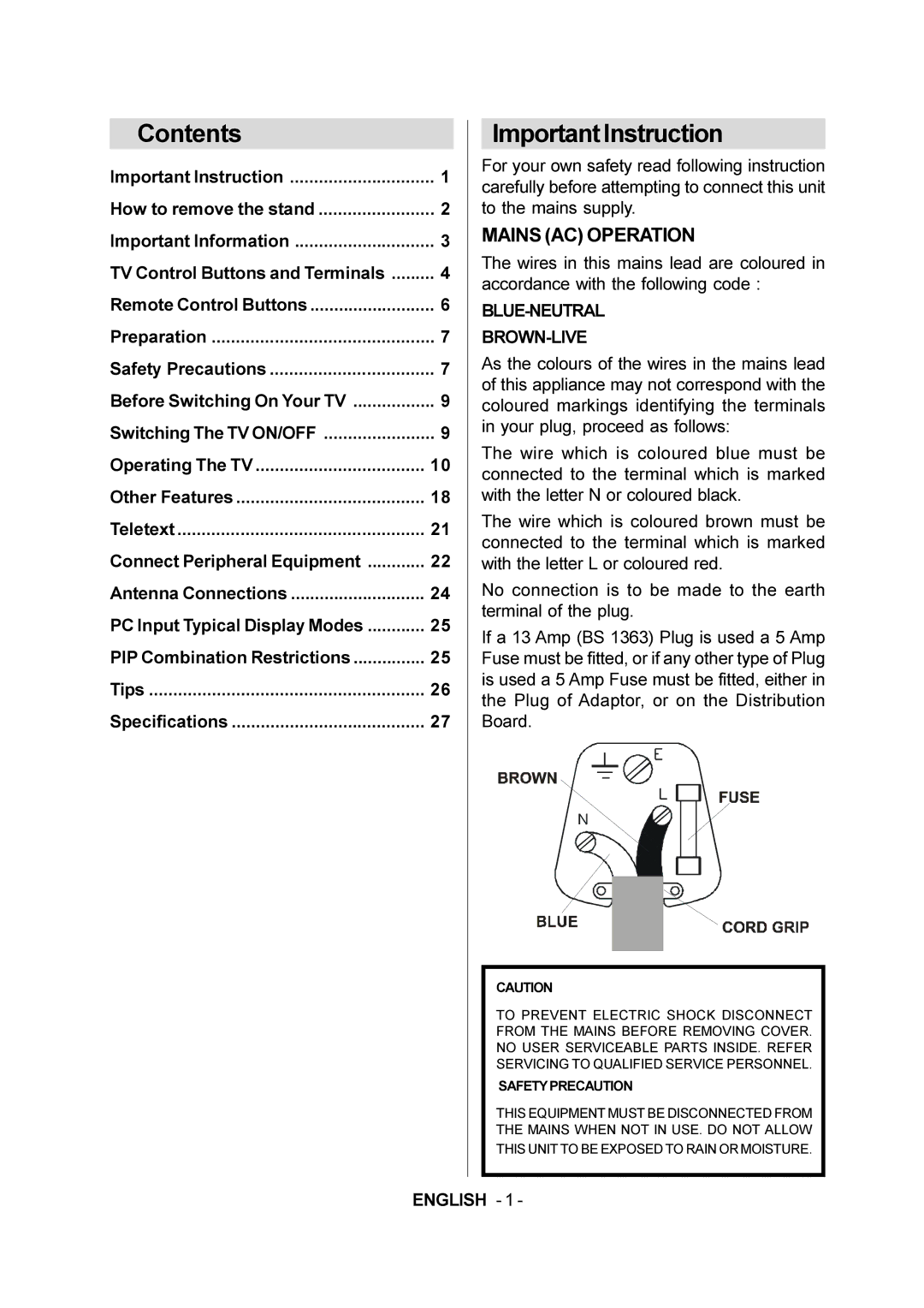 JVC 50059704 manual Contents, Important Instruction 