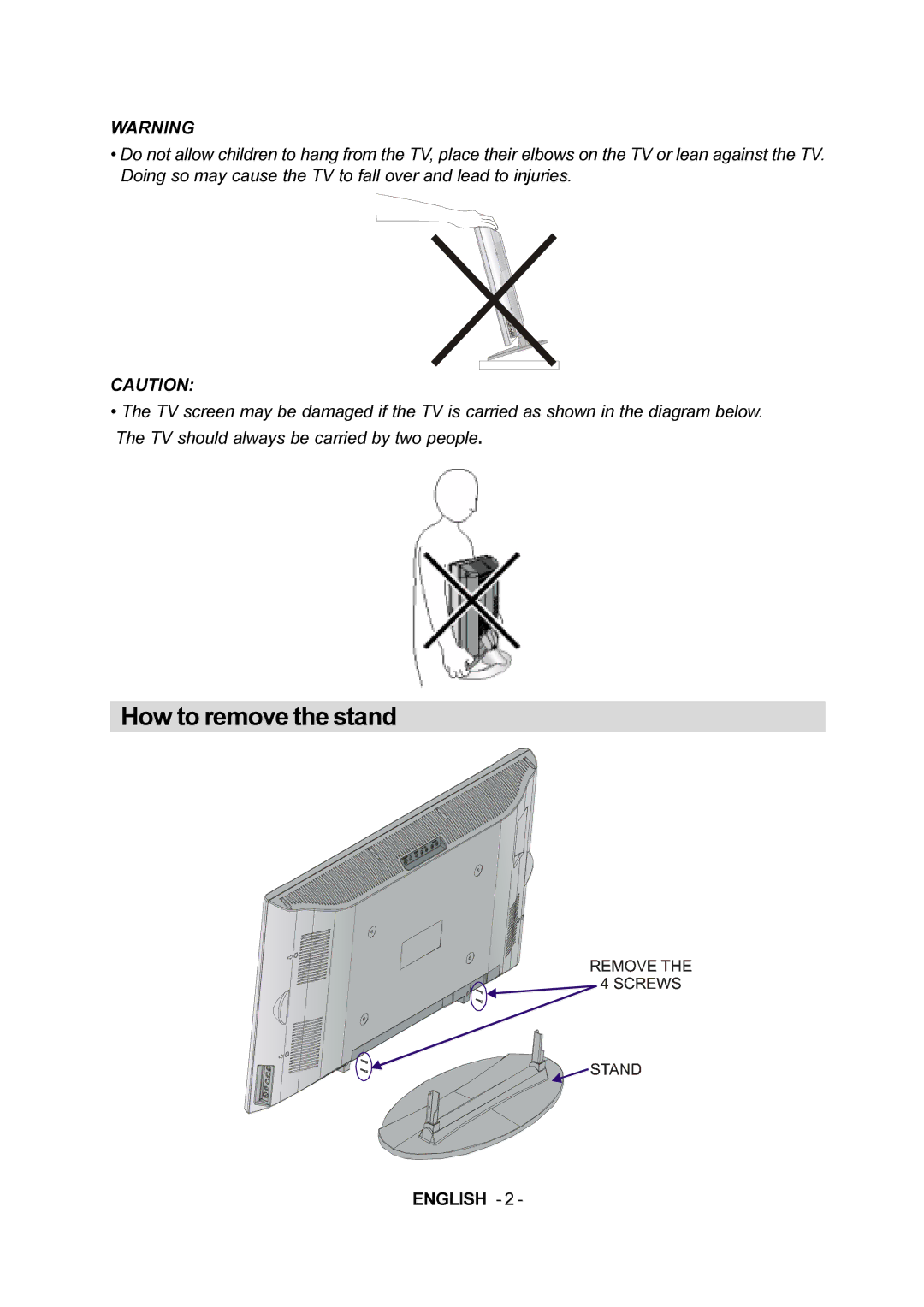 JVC 50059704 manual How to remove the stand 