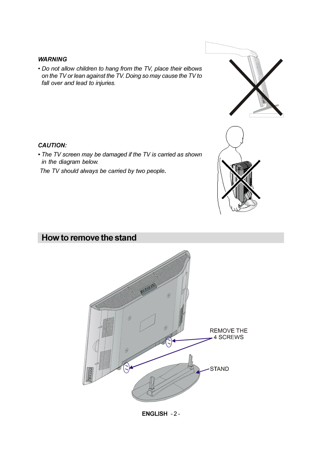 JVC 50059704 manual How to remove the stand 