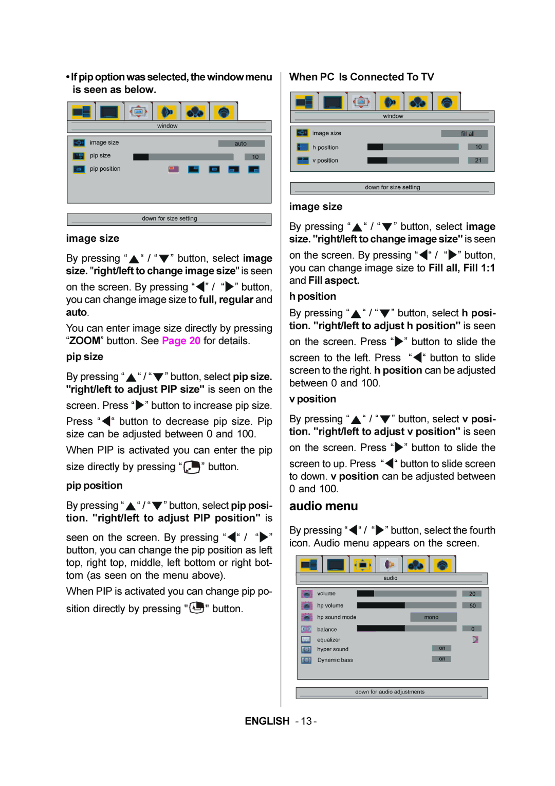 JVC 50059704 manual Audio menu 