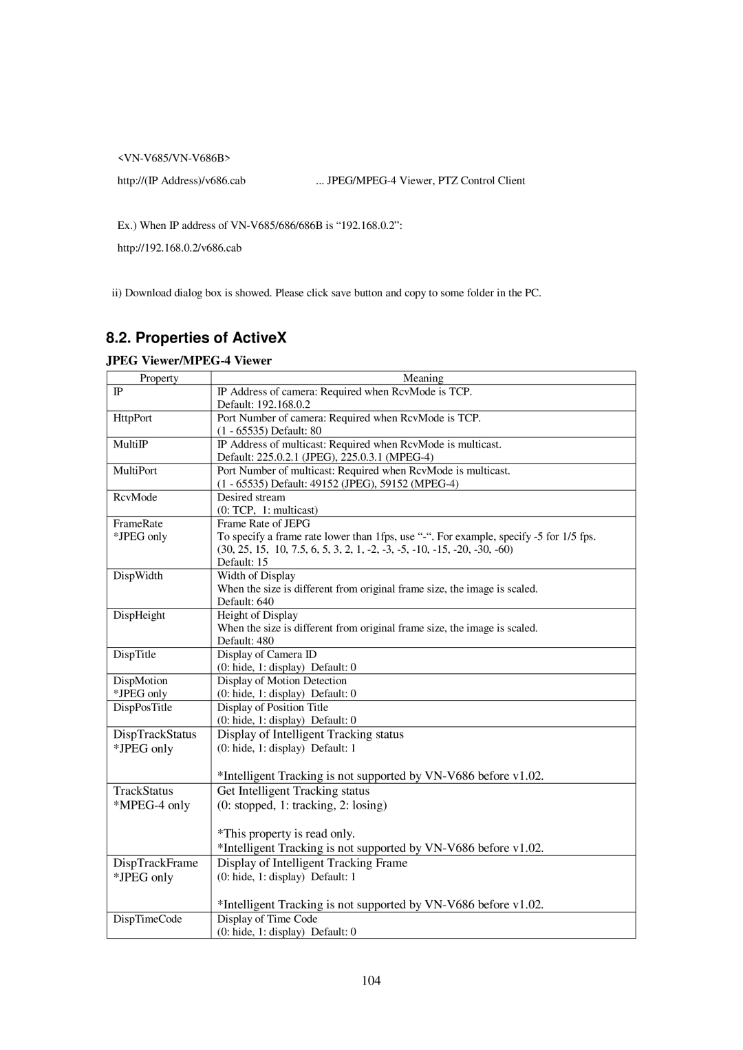 JVC VN-V685U, 686U, 686BU manual Properties of ActiveX, 104 