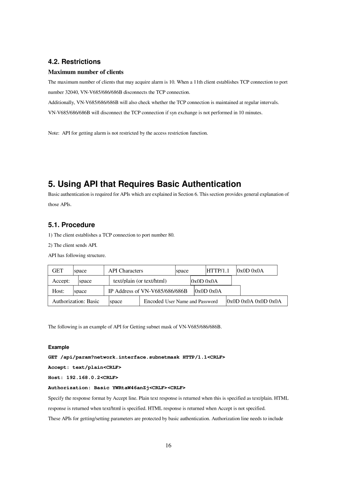 JVC 686BU, 686U, VN-V685U manual Using API that Requires Basic Authentication 