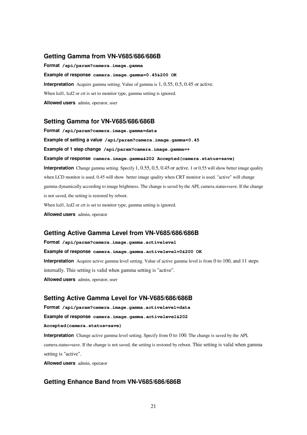 JVC 686U, 686BU, VN-V685U manual Getting Gamma from VN-V685/686/686B, Setting Gamma for VN-V685/686/686B 